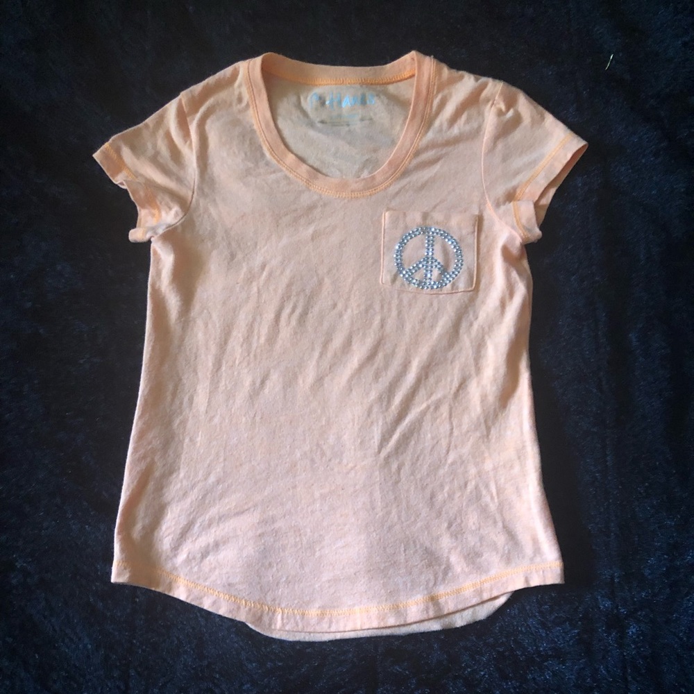 Hanes Orange T-shirt w/ peace ☮️ sign on pocket